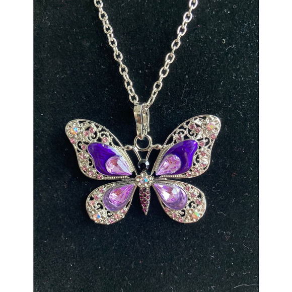 Boutique Jewelry - Purple Rhinestone Enamel Butterfly necklace